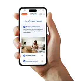 Hand holding a phone showing the DIY Install Process email