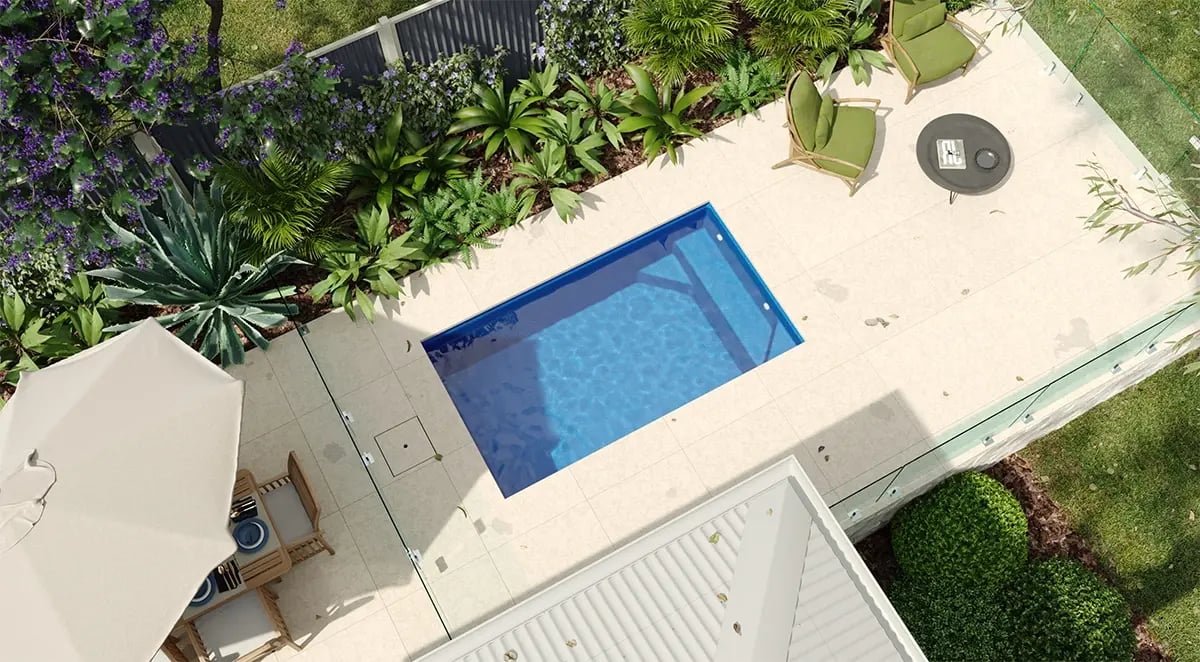 Fibreglass Above Ground Plunge Pool Cleo 2.9m in AquaGuard™ Quartz Ultra Mid Blue Shimmer Finish