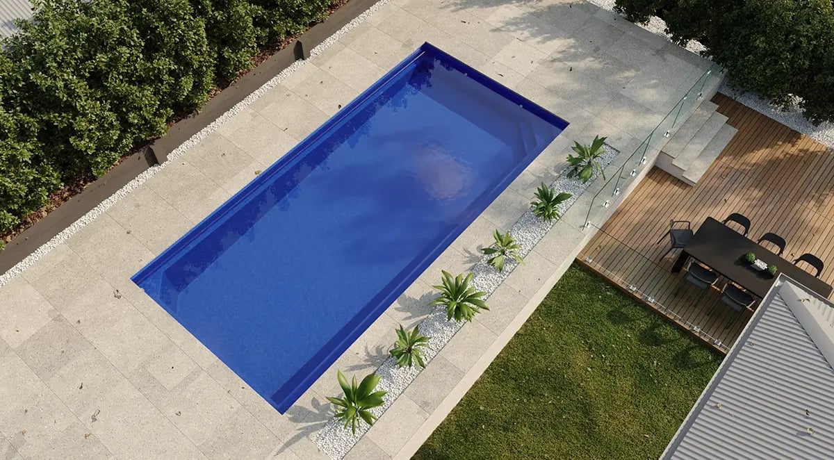 Fibreglass Above Ground Pool - Daydream 8.2m in AquaGuard Quartz Ultra Bermuda Blue Shimmer Finish