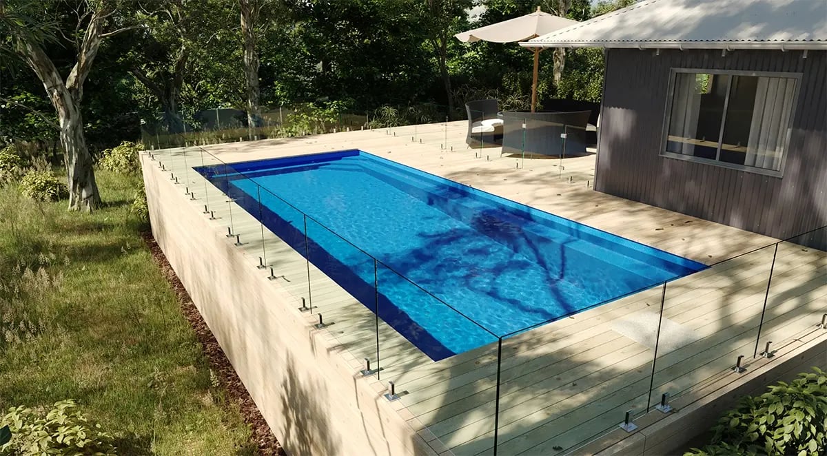 Fibreglass Above Ground Pool - Daydream 9.2m in AquaGuard Quartz Ultra Mid Blue Shimmer Finish