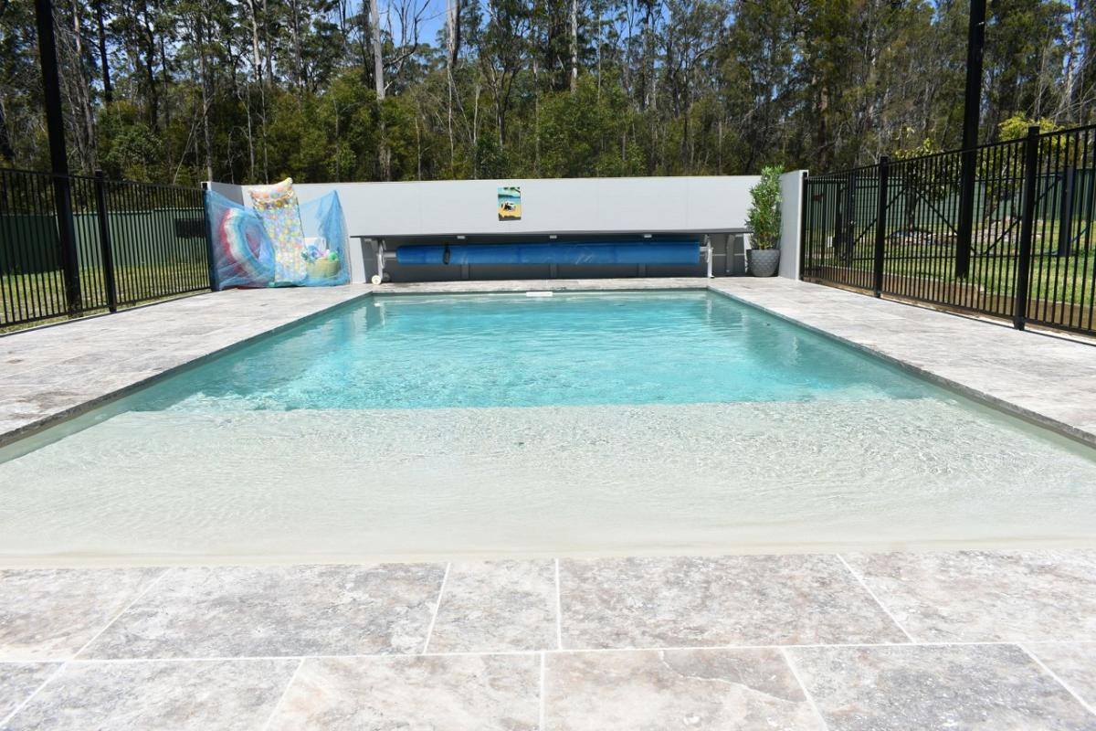 DIY Fibreglass Inground Pool - Bondi Beach Entry 7m in Ocean Sands with Shimmer Finish