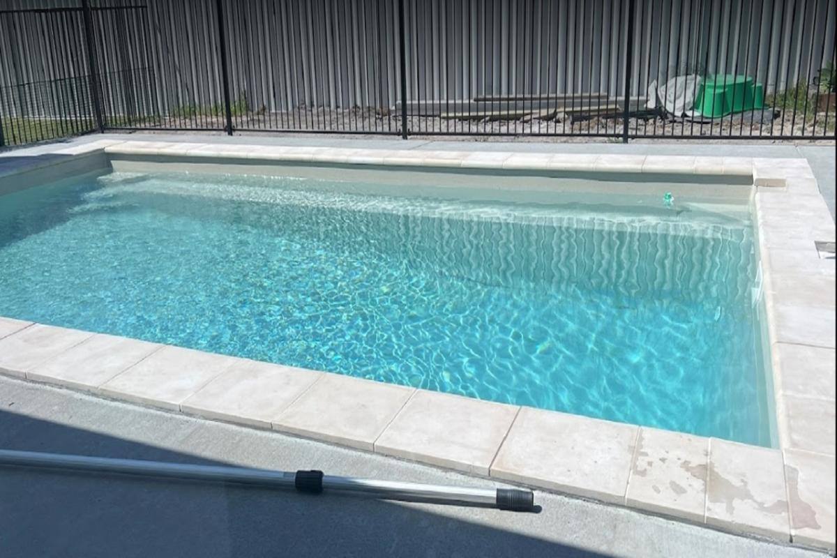 DIY Fibreglass Inground Pool - Whitsunday 8m in Ocean Sand with Shimmer Finish