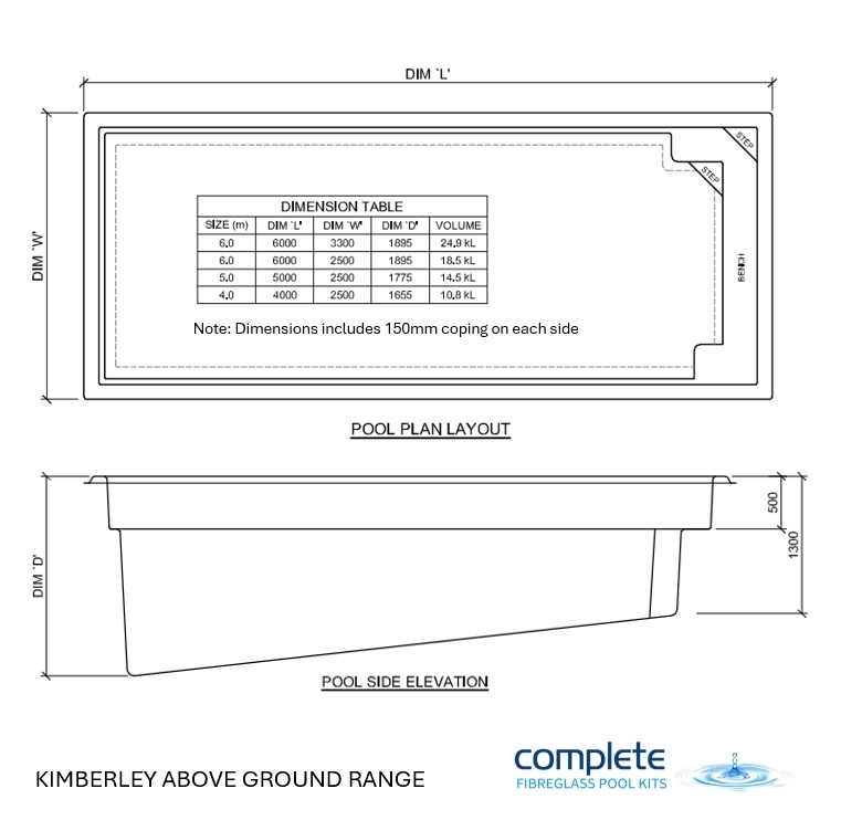 Kimberley Fibreglass Above Ground Pool Range